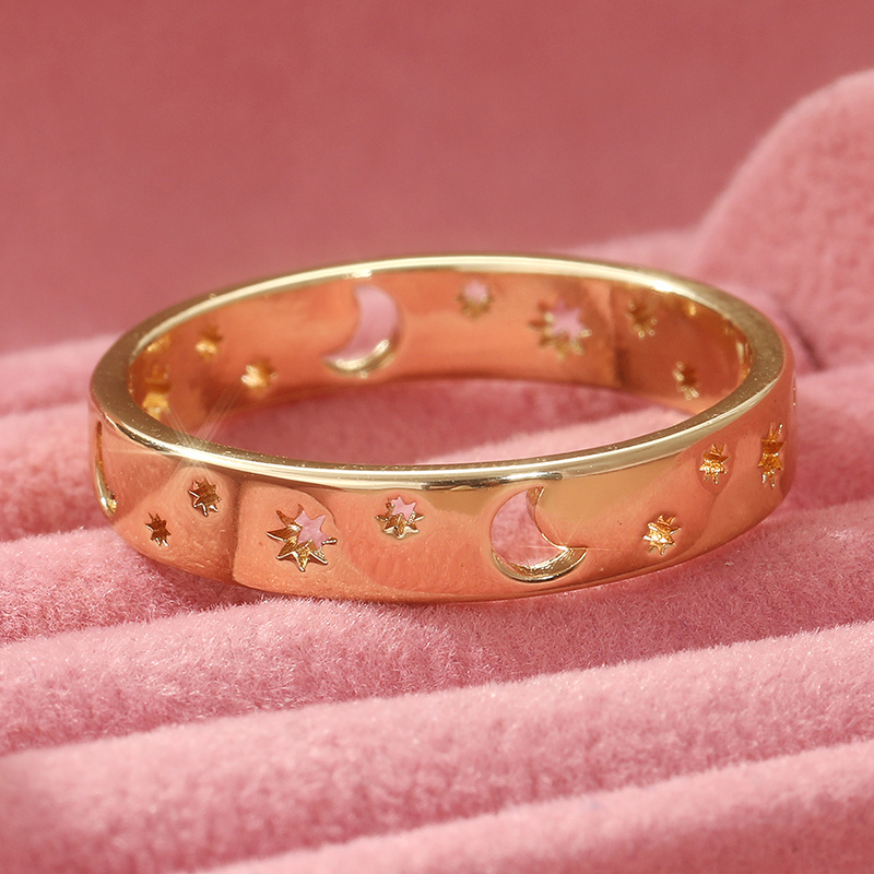 Moon & Sun CZ Stackable Rings Set Golden Tone Bohemian Gift for Her